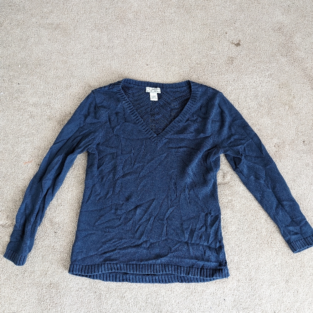 Blue Cut Out Back Crewneck Sweater